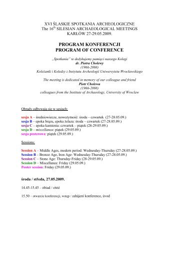 program konferencji program of conference - Instytut Archeologii ...