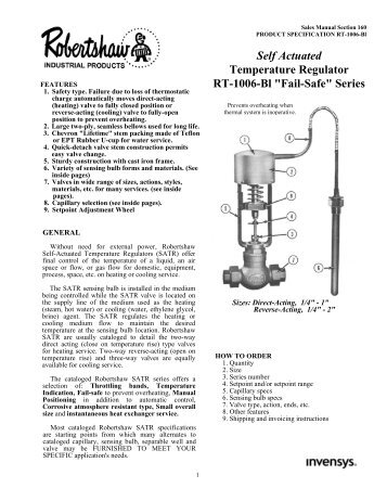Self Actuated Temperature Regulator RT-1006-Bl - Robertshaw ...