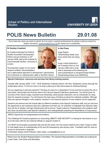 POLIS News Bulletin 29.01.08 - School of Politics International ...