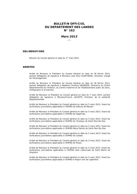 N°162, Mars 2013 - Conseil général des Landes