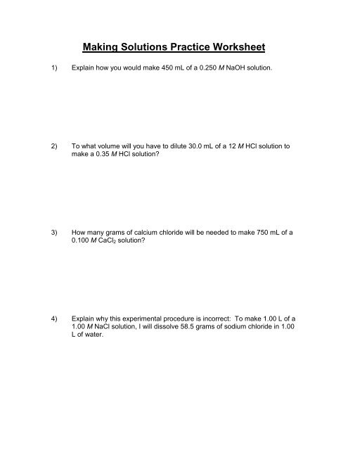 Making Solutions Practice Worksheet