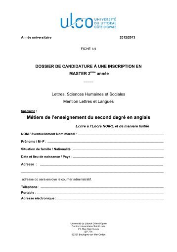 Dossier de candidature en master 2 - UniversitÃ© du Littoral CÃ´te d ...