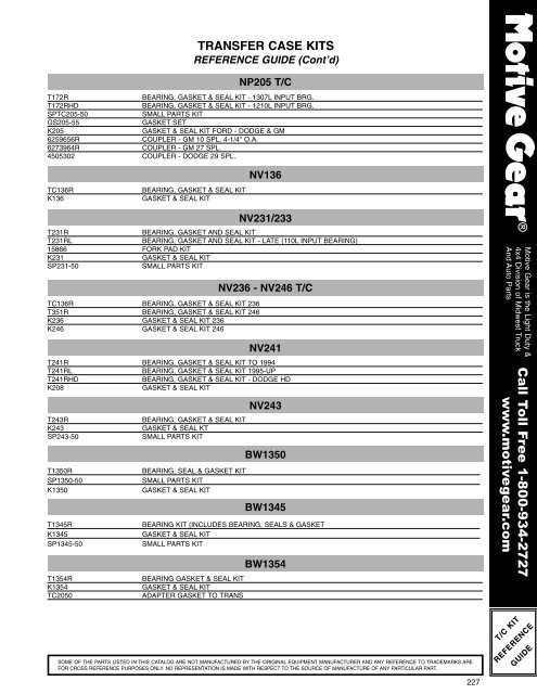 Motive Gear 15866 NP208 Fork Pad Kit 1 Pack