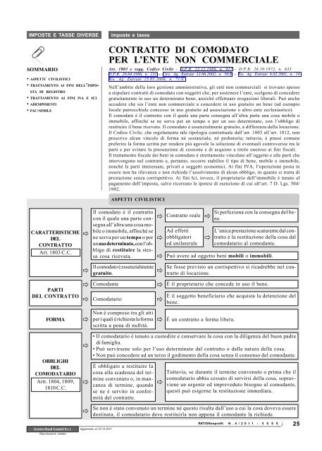 Contratto Di Comodato Per Lente Non Commerciale Ratio