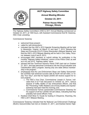 IACP Highway Safety Committee Annual Meeting Minutes October ...