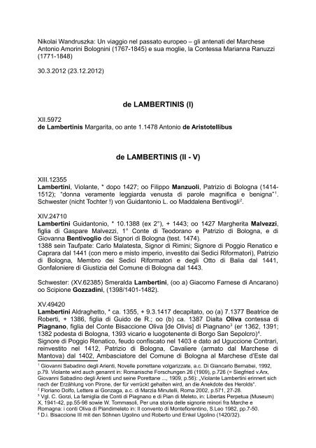 De LAMBERTINIS - Wandruszka Genealogie