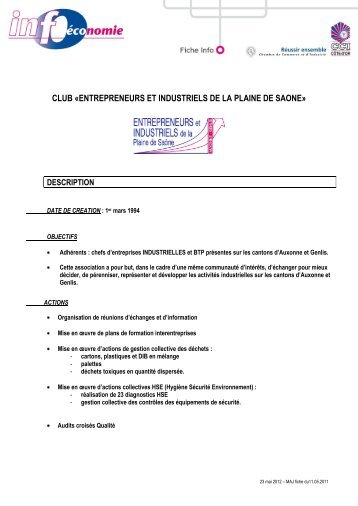 CLUB Â«ENTREPRENEURS ET INDUSTRIELS DE ... - CCI CÃ´te-d'Or
