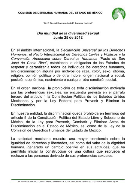 Día mundial de la diversidad sexual Junio 25 de 2012 En ... - codhem