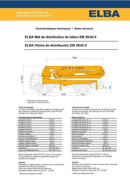 ELBA Mât de distribution de béton EM 38/42-5 ELBA Pluma de ...