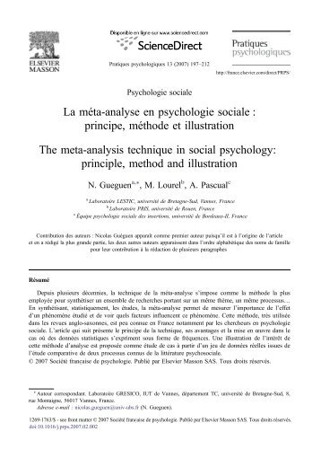 La mÃ©ta-analyse en psychologie sociale - Pr. Nicolas GUEGUEN