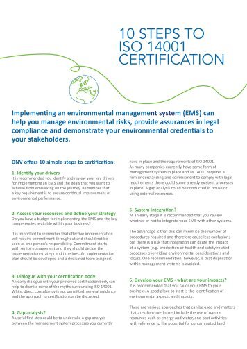 10 STEPS TO ISO 14001 CERTIFICATION - DNV
