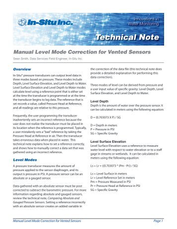 Manual Level Mode Correction for Vented Sensors - Waterra-In-Situ