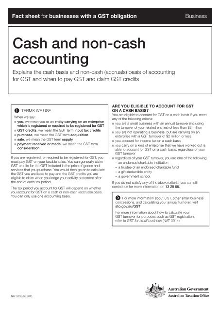 Cash and non-cash accounting - Australian Taxation Office