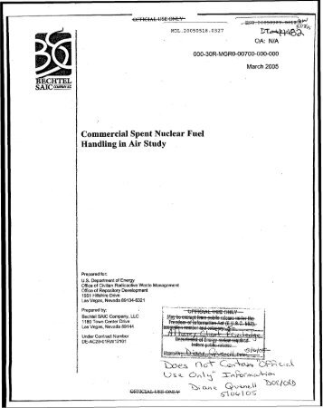 Commercial Spent Nuclear Fuel Handling in Air Study
