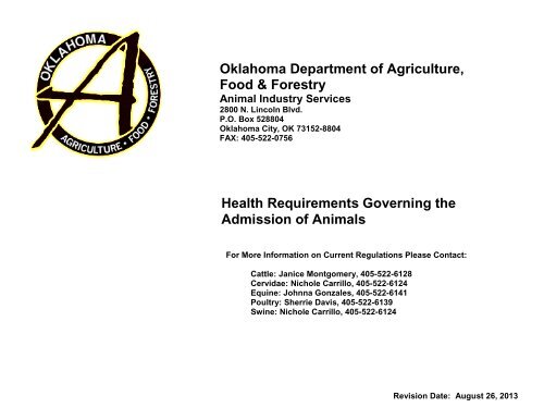 Animal Import Requirements - Oklahoma Department of Agriculture ...