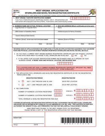 Application for Sparklers and Novelties Registration Certificate