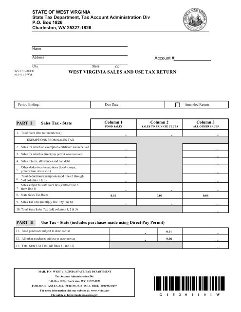 WEST VIRGINIA SALES AND USE TAX RETURN - State of West 