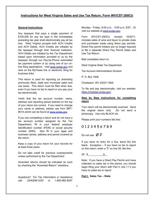 Instructions For West Virginia Sales And Use Tax Return Form WV 