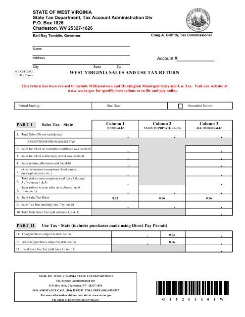 WEST VIRGINIA SALES AND USE TAX RETURN - State of West ...