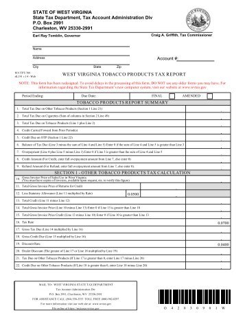 west virginia tobacco products tax report - State of West Virginia
