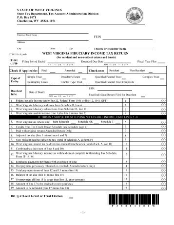 WEST VIRGINIA FIDUCIARY INCOME TAX RETURN STATE OF ...