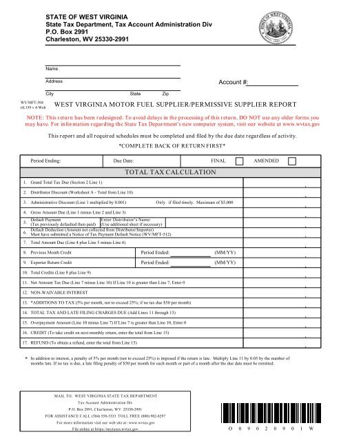 total tax calculation west virginia motor fuel supplier/permissive ...