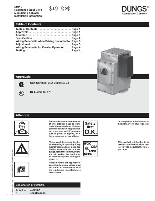 Operation and assembly instruction (USA): 261482 (793 kB) - Dungs