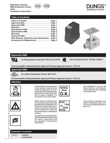 Operation and assembly instruction (USA): 261463 (1.0 MB) - Dungs