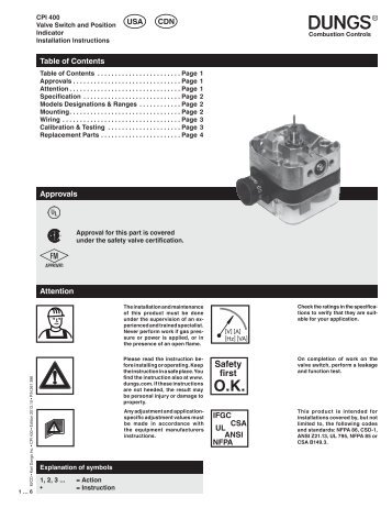 Operation and assembly instruction (USA): 261396 (1.0 MB) - Dungs