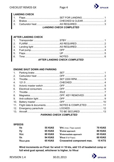 CHECKLIST REMOS GX Page 4 REVISION 1.4 30.01 ... - Ecoflight.ch