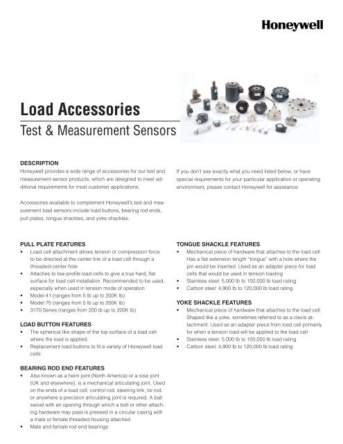 Load Accessories - Honeywell Test and Measurement Sensors