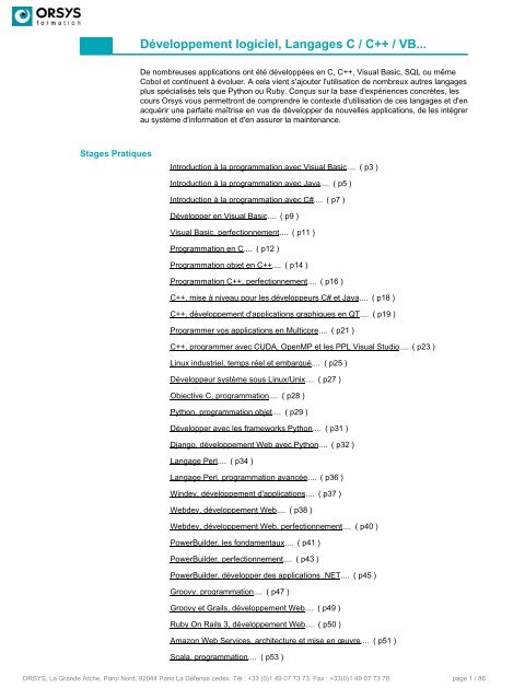 DÃ©veloppement logiciel, Langages C / C++ / VB... - Orsys