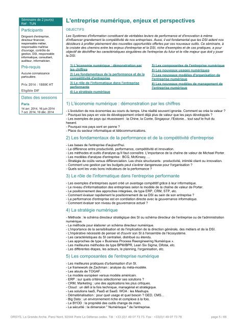 Management du SI, Gouvernance / Direction de projet - Orsys