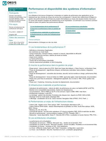 Performance et disponibilitÃ© des SystÃ¨mes d'information - Orsys
