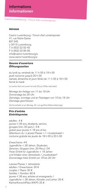 Programme des musÃ©es Museumsprogramm - D'stater musÃ©eÃ«n