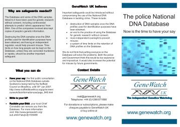 The police National DNA Database - GeneWatch UK