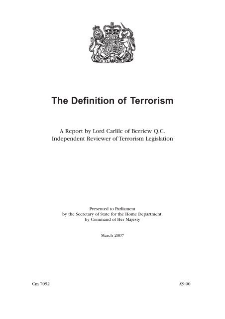 The Definition of Terrorism CM 7052 - Official Documents