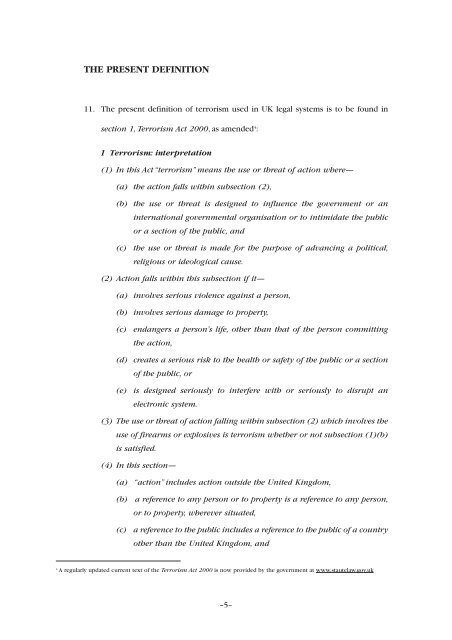 The Definition of Terrorism CM 7052 - Official Documents