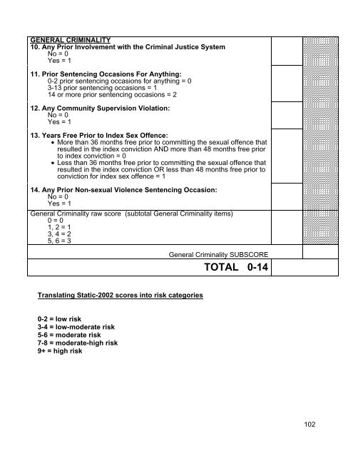 Static-2002 coding rules (2009) - Static-99