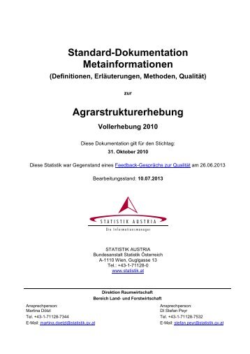 Agrarstrukturerhebung Vollerhebung 2010 - Statistik Austria