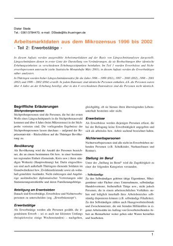 Arbeitsmarktdaten aus dem Mikrozensus 1996 bis 2002 - Thüringer ...