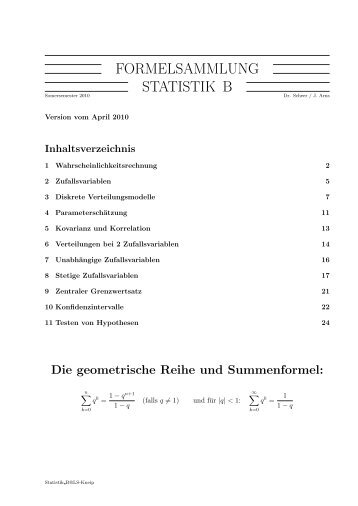 FORMELSAMMLUNG STATISTIK B