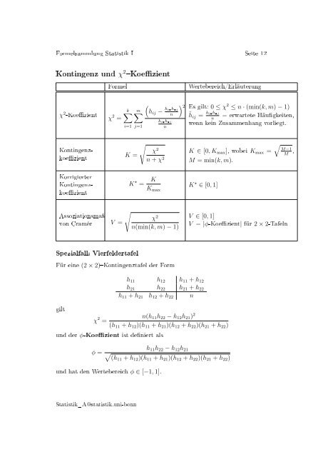 Formelsammlung fÃ¼r die Vorlesung Statistik A - UniversitÃ¤t Bonn