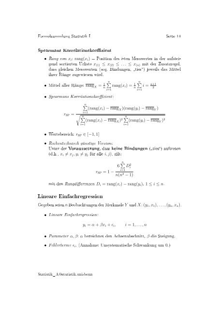 Formelsammlung fÃ¼r die Vorlesung Statistik A - UniversitÃ¤t Bonn