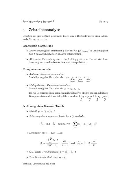 Formelsammlung fÃ¼r die Vorlesung Statistik A - UniversitÃ¤t Bonn