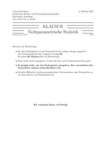 KLAUSUR Nichtparametrische Statistik - UniversitÃ¤t Bonn