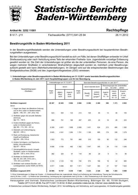 B VI 7-j BewÃ¤hrungshilfe in Baden-WÃ¼rttemberg 2011 - Statistisches ...