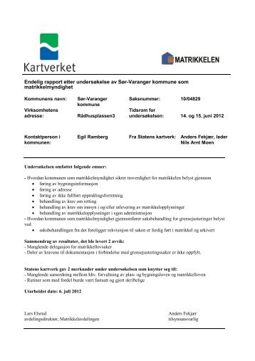 Tilsynsrapport matrikkel - Kartverket