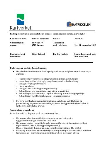 Tilsynsrapport matrikkel - Kartverket