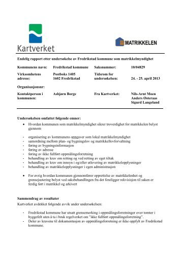 Tilsynsrapport matrikkel - Kartverket